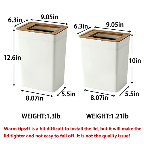 Doxiglobal 2Pcs Slim Plastic Trash Can Set Wastebasket With Wood Lid Rectangular Waste Bin Small Garbage Container White For Home Office Bathroom Kitchen- 2 Gal+2.4 Gallon #TOP1