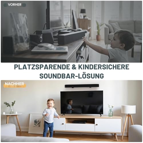 Universelle Soundbar-Wandhalterung, kompatibel mit Fernsehgeräten, Wandhalterung für zwei Lautsprecher, einstellbare Tiefe 8.9-15.5 cm, Tragfähigkeit bis zu 15 kg, Soundbar-Montage-Kit, Schwarz