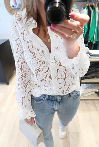 BTFBM Long Sleeve Lace Blouses for Women 2025 Spring Dressy Casual Button Down Shirts Date Night Outfit Club Party Tops3