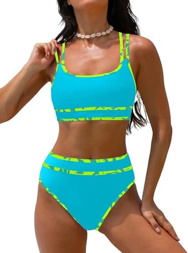 Image of popvil Women's High Waisted Bikini Sets 2026 Neon 2 Piece Swimsuit
