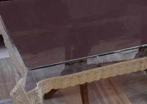 Image of Waterproof Transparent Table Cover | 6-Seater Dining Table Protector | PVC Solid Cover (60 x 90 Inches) Transparent