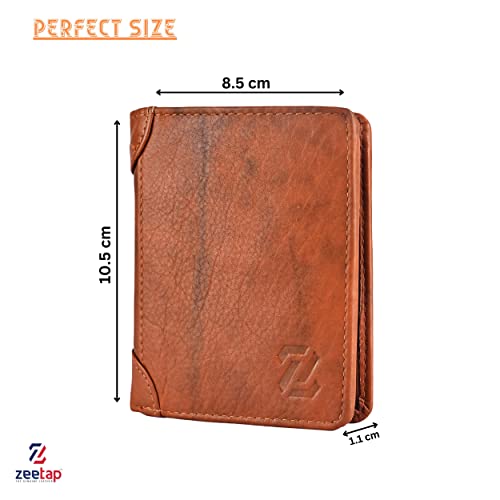 Image of Zeetap Genuine Leather Wallet for Men with RFID Protection, Bifold Notecase with 2 ID Windows Slim Wallet with 9 Card Slots (Antique Brass)