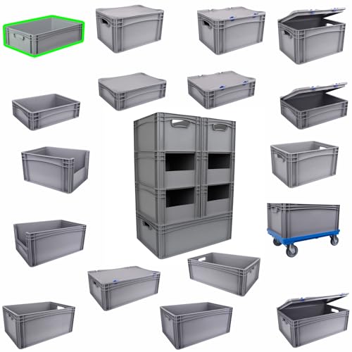 Hesselink Eurobox 60x40x17 cm, Handgriffe geschlossen, stapelbar, 35,6 Liter, grau, lebensmittelecht, Eurobehälter kombinierbar mit Deckel