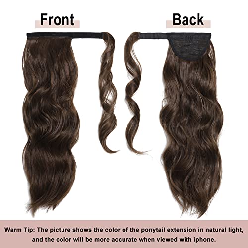 FAELBATY Ponytail Extension Synthetic Dark Brown Hair Extensions Clip in Ponytail Hairpiece for Women Long Curly Wrap Around Pony Tail(20Inch 8/10#) - Image 2
