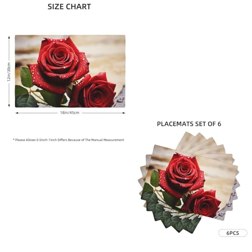 Set de table en lin synthétique de qualité supérieure motif roses rouges - 3