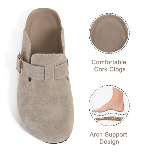 Dumalum Clogs for Women Mens Suede Leather Slip on Shoes Cork Footbed Mules Sandals with Arch Support Unisex Slippers Camel — view 5