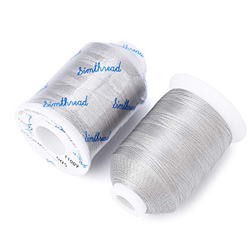 Image of Simthread 6 Silver Polyester Machine Embroidery Threads 1000M(1100Yards) for Brother Babylock Janome Pfaff Singer Bernina Home Embroidery and Sewing Machines (Silver)