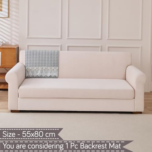 Image of HOKIPO 'BelleLace Series' Imperial Milk Velvet Sofa Backrest Mat Cover with Lace | Anti-Slip | 1 Pc - Cloud Grey (AR-6311-LGRY)