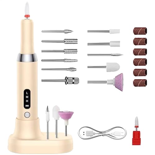 Taladro de uñas eléctrico recargable, taladro de uñas inalámbrico, kit de pedicura de manicura eléctrica con 12 brocas, taladro de uñas portátil con kit de taladro de uñas de velocidad ajustable