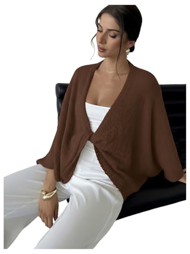 Image of GORGLITTER Women's Wrap Bat Wing Tops Cropped Light Weight Sweater Oversized V Neck Pullover Knit Top Fall Outfits 2026