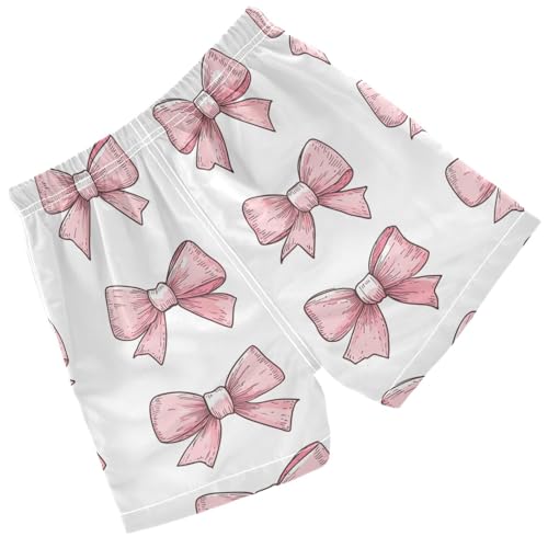 Pigsaly Boys Swim Trunks Cute Coquette Pink Ribbon Watercolor Boys Board Shorts Swimsuit Swimwear Summer Bathing Suit 3T2