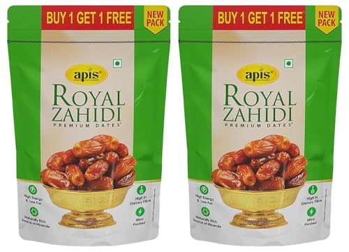 Image of Apis india limited Royal Zahidi Premium Dates 500 G x 2 (Buy 1 Get 1 Free) | Khajoor Dry Fruit & Nuts Natural Sweetener | Healthy & Nutritious Snack | Rich in Fiber & Energy