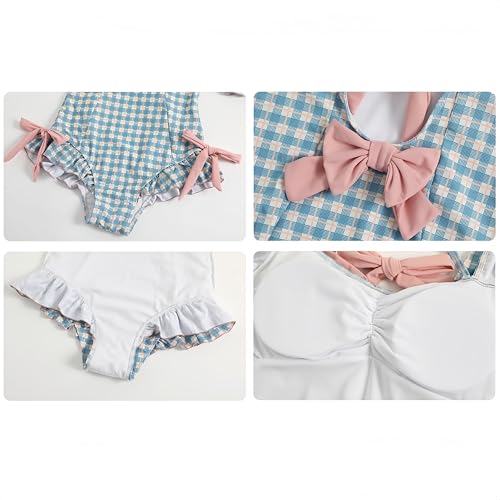 Coquette Swimsuit Women Teen Girls Cute Bowknot Plaid Ruffle Bathing Suit Built in Bra Swimwear Summer Vacation4