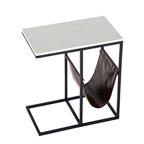 Table d'appoint de canapé pour salon en marbre noir et structure en fer C
