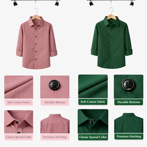 Image of YYQ Pack of 2 Boys Solid Cotton Blend Shirts - Full Sleeve Casual, Soft & Comfortable Spread Collar Shirts for Boys