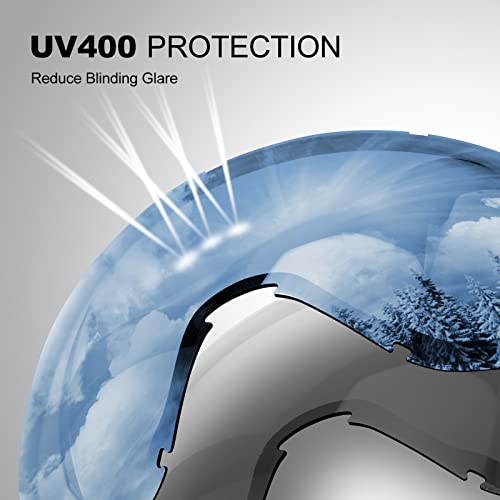 Odoland Snow Ski Goggles S2 Double Lens Anti-Fog Otg Windproof Uv400 Eyewear For Men, Women And Youth-Skiing Snowboarding, White Frame Blue Lens Vlt 50% #TOP1