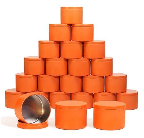 Aroparc Latas para velas de 8 onzas con tapas, paquete de 24 recipientes de velas a granel sin costuras para hacer velas, tarros vacíos al por mayor, color naranja
