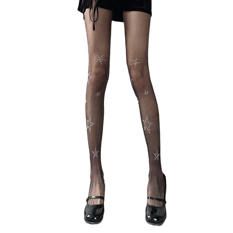 SAIIURV 3 Pares Medias Negro para Mujer, Elásticas Sexy Pantimedias de Cintura Alta, Medias Estampadas (FR/ES, Letras, Talla única, Regular, Regular, Negro)
