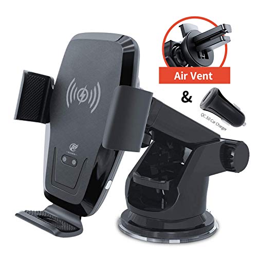 Wireless Car Charger,1 KAIHDA 10W Qi Fast Charging Auto-Clamping Car Mount,Windshield Dash Air