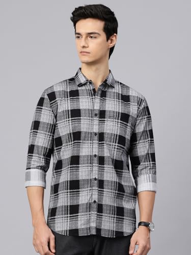Image of Majestic Man Stylish Slim Fit Cotton Spread Collar Checked Casual Shirt
