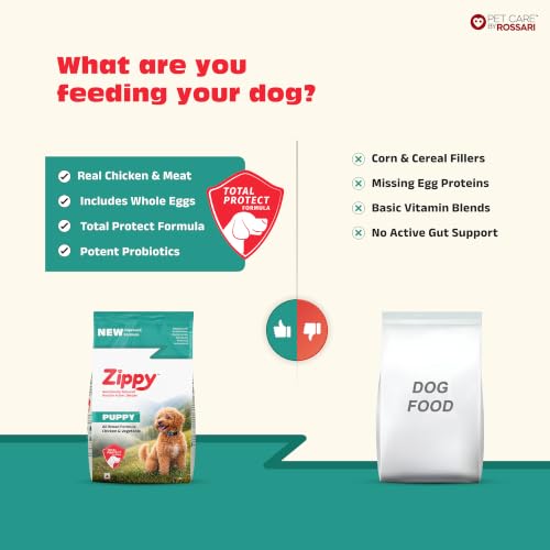 Image of Zippy Puppy Dry Dog Food - 10 Kg, Real Chicken & Vegetables, Nutritionally Balanced Dog Food for All Breeds, with Vitamins, Minerals, Probiotics & Salmon Oil