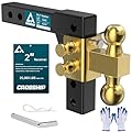 CROSSHIP Adjustable Drawbar Trailer Hitch, Fits 2-Inch Receiver, 6-Inch Drop/Rise Drop Hitch,Solid 2" & 2-5/16" Balls Mount & Tube Shank, 25,000 LBS GTW Towing for Heavy Duty Trucks