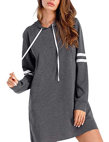 Hiistandd Sudadera de manga larga para mujer con capucha de manga larga para mujer, sudadera con capucha de manga larga, informal, mini vestido, Gris oscuro., S