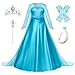 Produktbild New front Elsa Mädchen Prinzessin Kleid mit Zubehöre Kinder Kostüm Dress up Set für Verkleidung Cosplay Halloween Karneval Weihnachten, Blau, 130