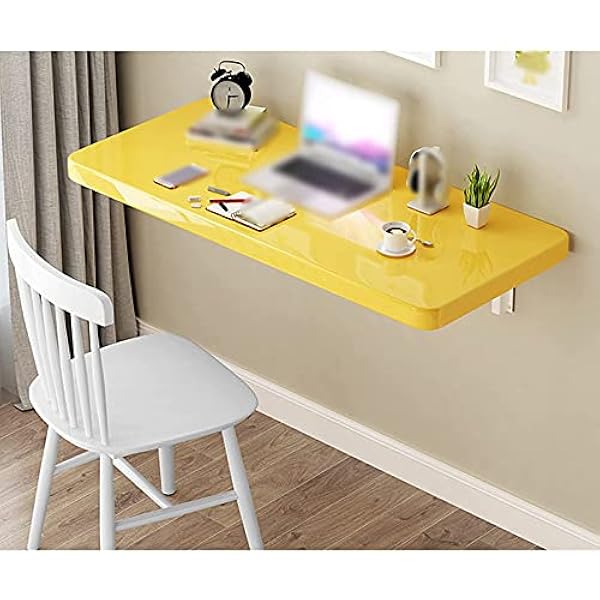 gele opklapbare wandgemonteerde drop-leaf-tafel, modern en minimalistisch drop-leaf-bureau, multifunctioneel laptopbureau, eettafel, met beugels (70x40cm/28x15.7in) (120x50cm/47x20in)
