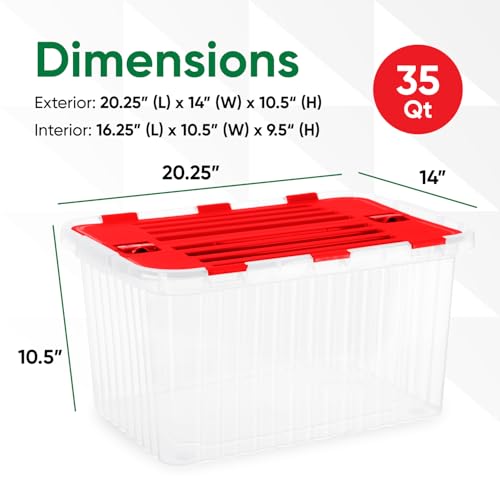 Image of Superio Red Storage Box with Red Hinged Lids, Plastic Container Bins for Organizing with Attached Lid, Stackable Crates, BPA Free, Organizers for Home and Office, 35 Quart (20.25 inchx14 inchx10.5 inch)