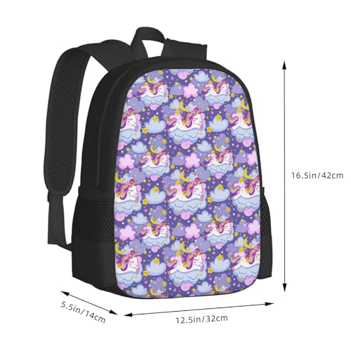 Cute unicorns sleeps on clouds moon stars Backpack Large Capacity Backpacks Leisure Travel Daypack 12.5X5.5X16.5 inch2