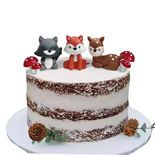 Woodland Cake Topper Fox Raccoon Deer Pine Cones Mushroom For Baby Shower Birthday #TOP4