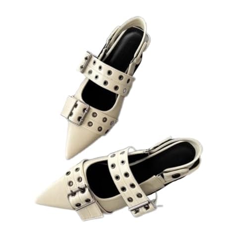 COVOYYAR Women's Pointed Toe Strap Sandals Block Heeled Summer Shoes Slingbacks (white,8) Cover