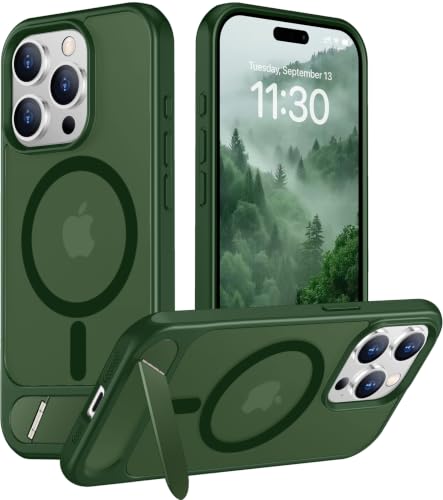 Image of Magnetic Compatible with iPhone 15 Pro Max Case, [Built-in Invisible Kickstand][Compatible with MagSafe] [Military Grade Shockproof] Slim Translucent Matte Phone Case for iPhone 15 Pro Max 6.7 inch