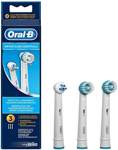 Oral-B Ortho Care Essentials Electric Toothbrush Head, 1 Interspace Brush and 2 Ortho Brush Heads for Teeth with Braces, Pack of 3, White