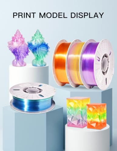 Image of PINBALL PETG Rainbow 3D Printer Filament 1.75mm, Multicolor Translucent PETG Filament Bundle, Accuracy + /- 0.02 mm, 4kg in Total