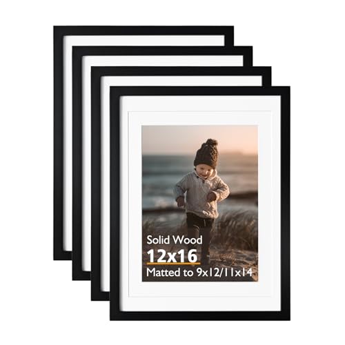 KINLINK 12x16 Picture Frame Black, Solid Wood Frames with Acrylic