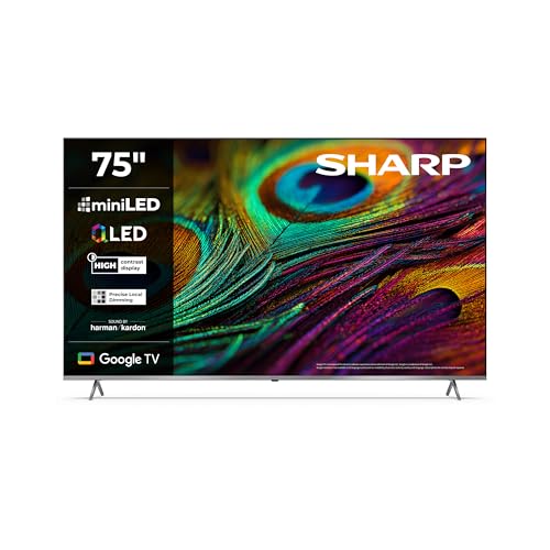SHARP 75JP7265E - 75 Zoll 4K QLED MiniLED Smart TV, Dolby Vision IQ & Atmos, Harman Kardon Sound, Google TV, 144Hz Gaming Fernseher, HDR10 HLG, HDMI 2.1 eARC, Local Dimming