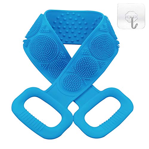 Silicone Body Scrubbers for Use in Shower，27.5Inch Exfoliating Back Body Scrubber Long Handle for Men and Women Durable and Easy to Clean,Heathly not Moldy(Blue)
