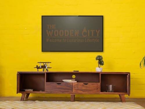 Image of THE WOODEN CITY Solid Sheesham Wood TV & Entertainment Unit for Living Room & Hotel Room and Office Furniture (Finish- Honey Teak, 68Wx16Dx19H- Inches)