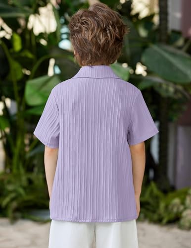 Image of Arshiner Boys Casual Short Sleeve Button Down Shirt Fashion Textured Summer Beach Shirt 3-13 Years Old
