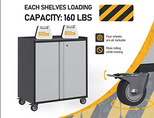 Reemoon Metal Garage Storage Cabinet With Wheels, Rolling Tool Chests & Cabinets With Shelves And Locking Doors, Black & Gray #TOP3
