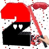 Red & Black Pinata, Number 2 Birthday Pinata with 16 Inch Piñata Stick Blindfold Confetti for 2nd Kids Boys Girls Birthday Decorations Party Supplies, 16″ x 11″ x 3″(2nd)