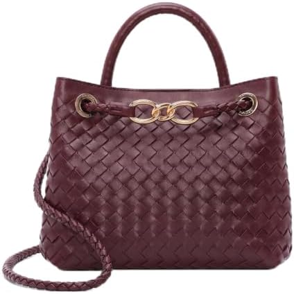 Women's woven Handbag Large capacity Rope Buckle Shoulder Crossbody Bag Red