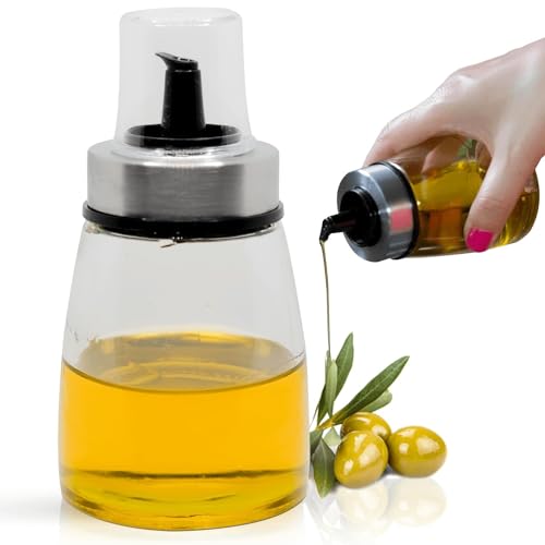 Raxint Aceitera Antigoteo de de Cristal de 200ml, Dosificador de Aceite Rellenable, Aceitera Cristal Fácil de Limpiar