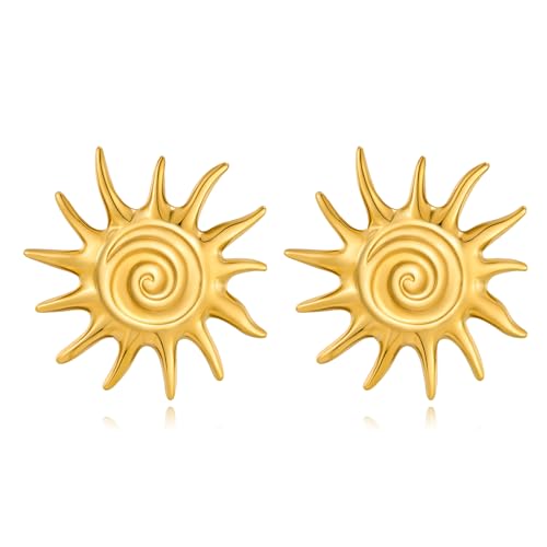 Chunky Gold Stud Earrings for Women Trendy Sun Earrings Hypoallergenic Earrings Fashion Jewelry