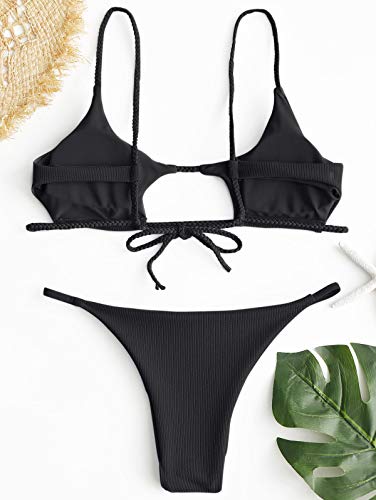 ZAFUL Women's Ribbed Cut Out Bikini Set String Swimwear Sexy Brazilian Thong Bikini Two Piece Swimsuits4