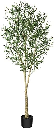 CROSOFMI Artificial Olive Tree, 6FT Fake Olive Plant in Pot, Tall Faux Plant,Potted Faux Topiary Silk Tree for Indoor Entryway Decor Outdoor Home Office Gift