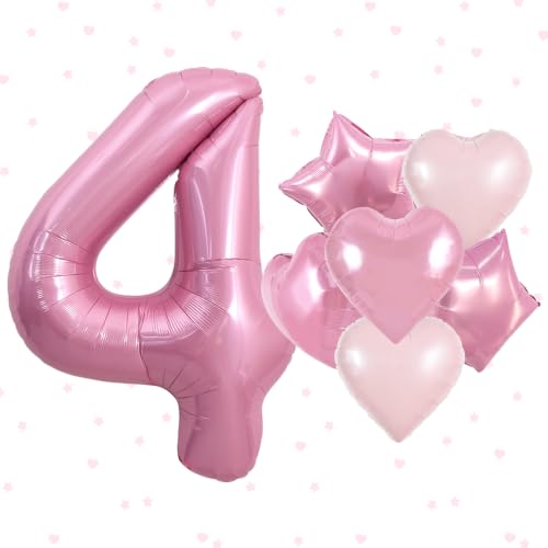 Image of TONIFUL 4th Birthday Balloons Kit 40 Inch Pink Large Number 4 Foil Balloon