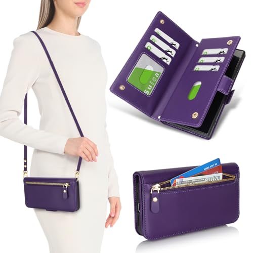 Coque Samsung S22 Ultra avec cordon collier et porte-carte violet